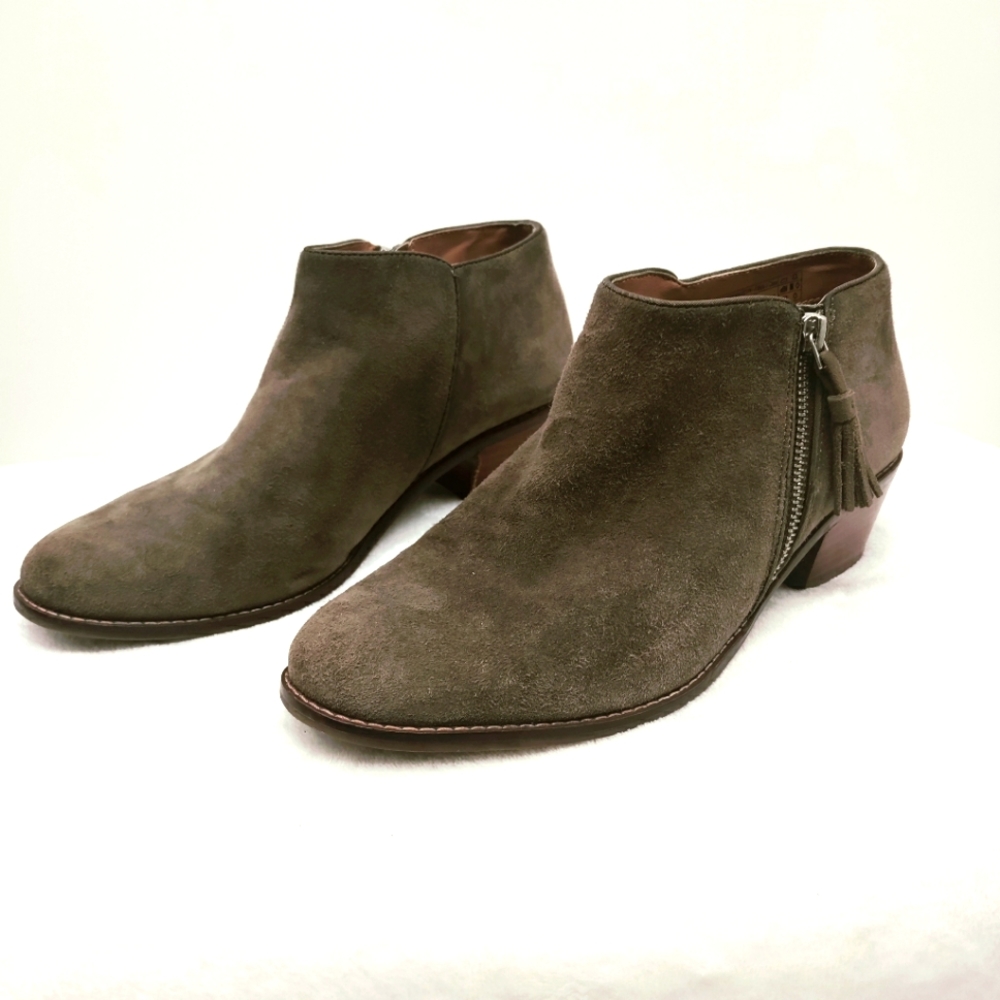 Vionic Serena Ankle Boots Side Zip Suede Heeled Booties Taupe Colored